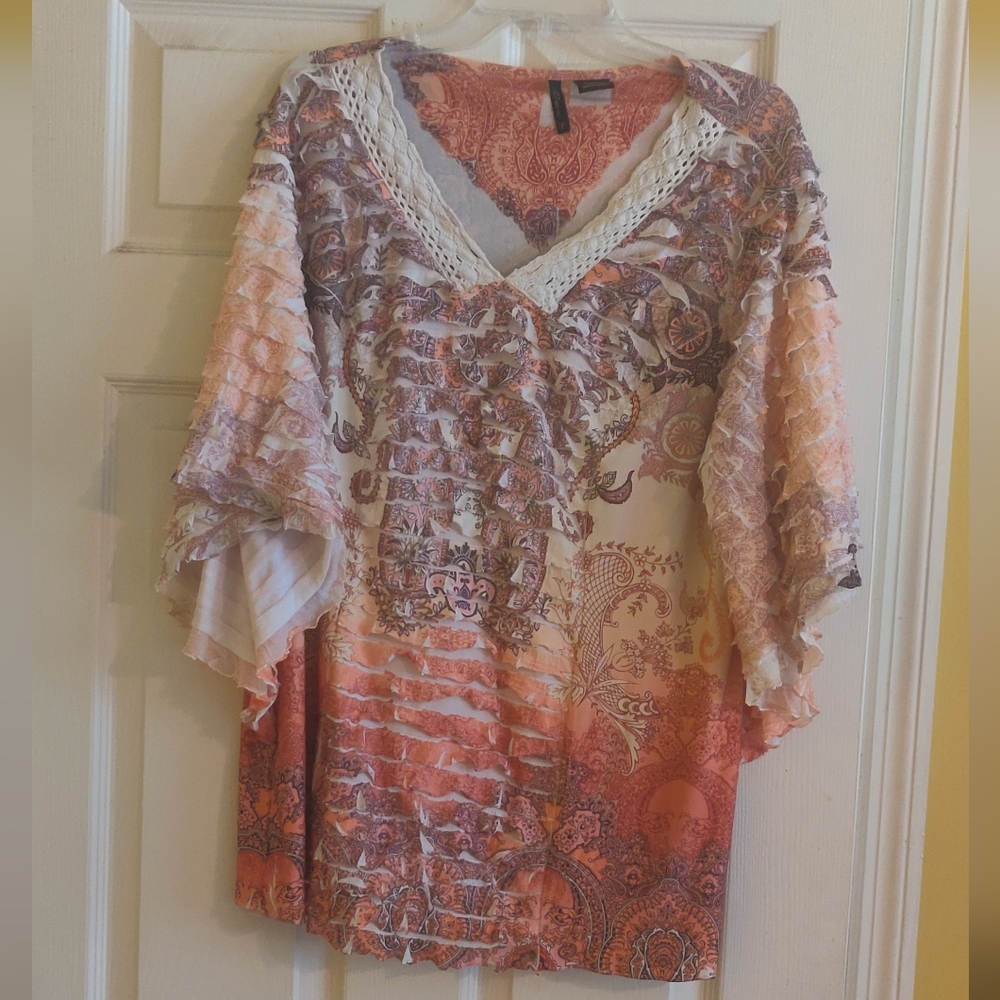 New Directions 3x plus size Peach Print Top